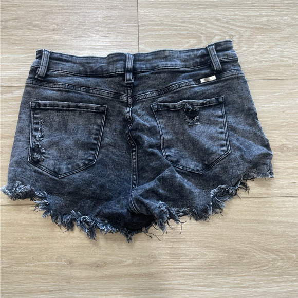 KanCan Black Denim Size XL Cotton Stretch Shorts Raw Distressed Hem High Junior - Picture 2 of 11